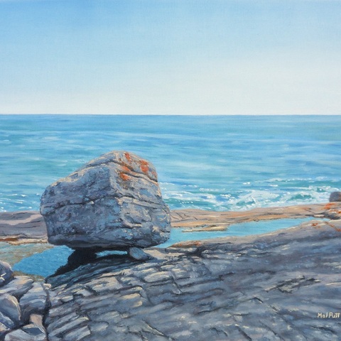 "Boulder and Tide Pool"
16 in. by 20 in.
Oil on canvas
CAD$500
From Cape Spear Path